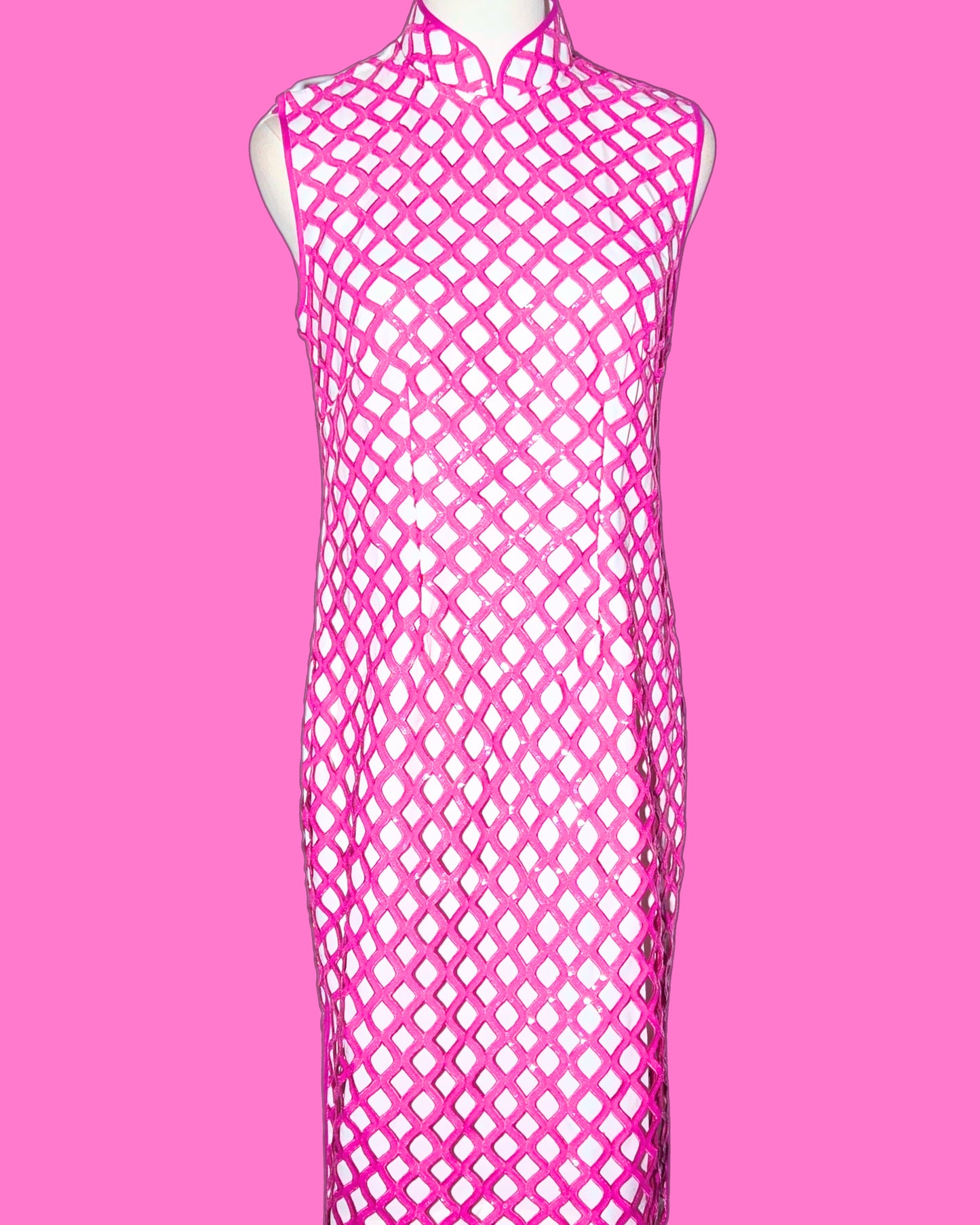 Pink Art Deco Sequin Checked Cheongsam