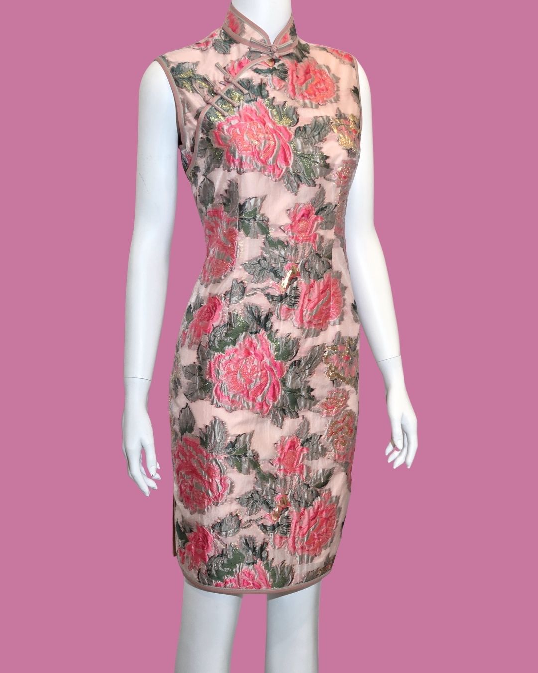 Pink Floral Peony Sleeveless Cheongsam