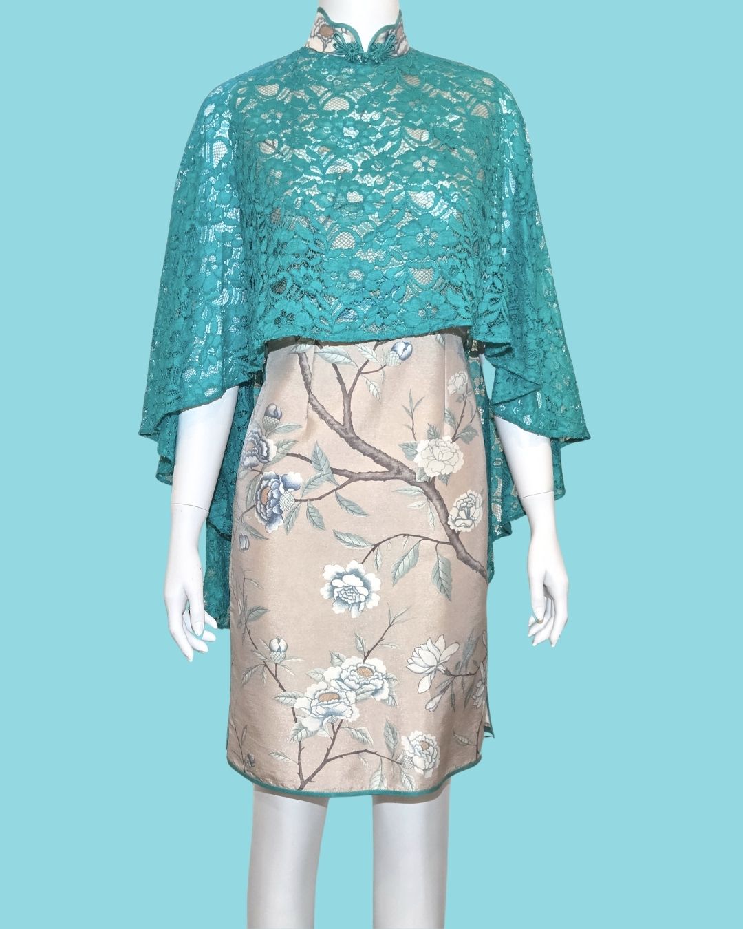 Blue Floral w/ Lace Cheongsam