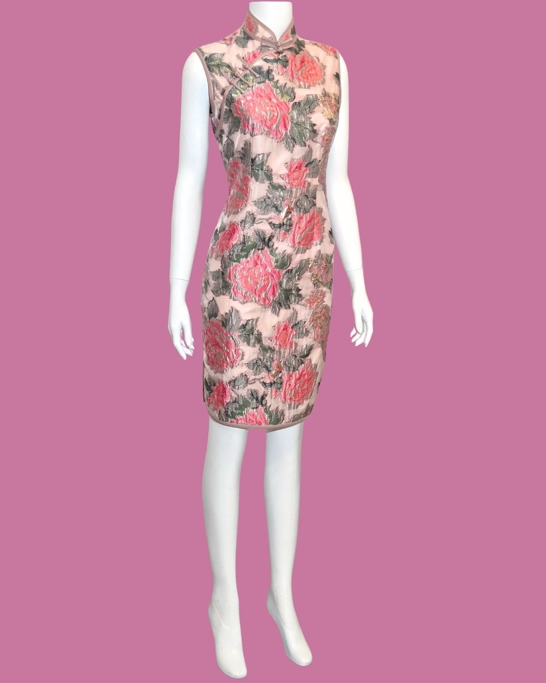 Pink Floral Peony Sleeveless Cheongsam