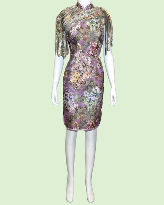 Light Green w/ Striped Fringes Cheongsam
