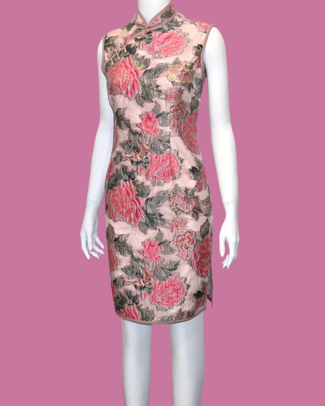 Pink Floral Peony Sleeveless Cheongsam