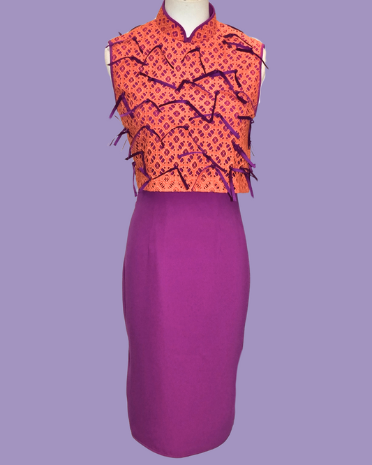 Purple Orange with Ribbons Cheongsam