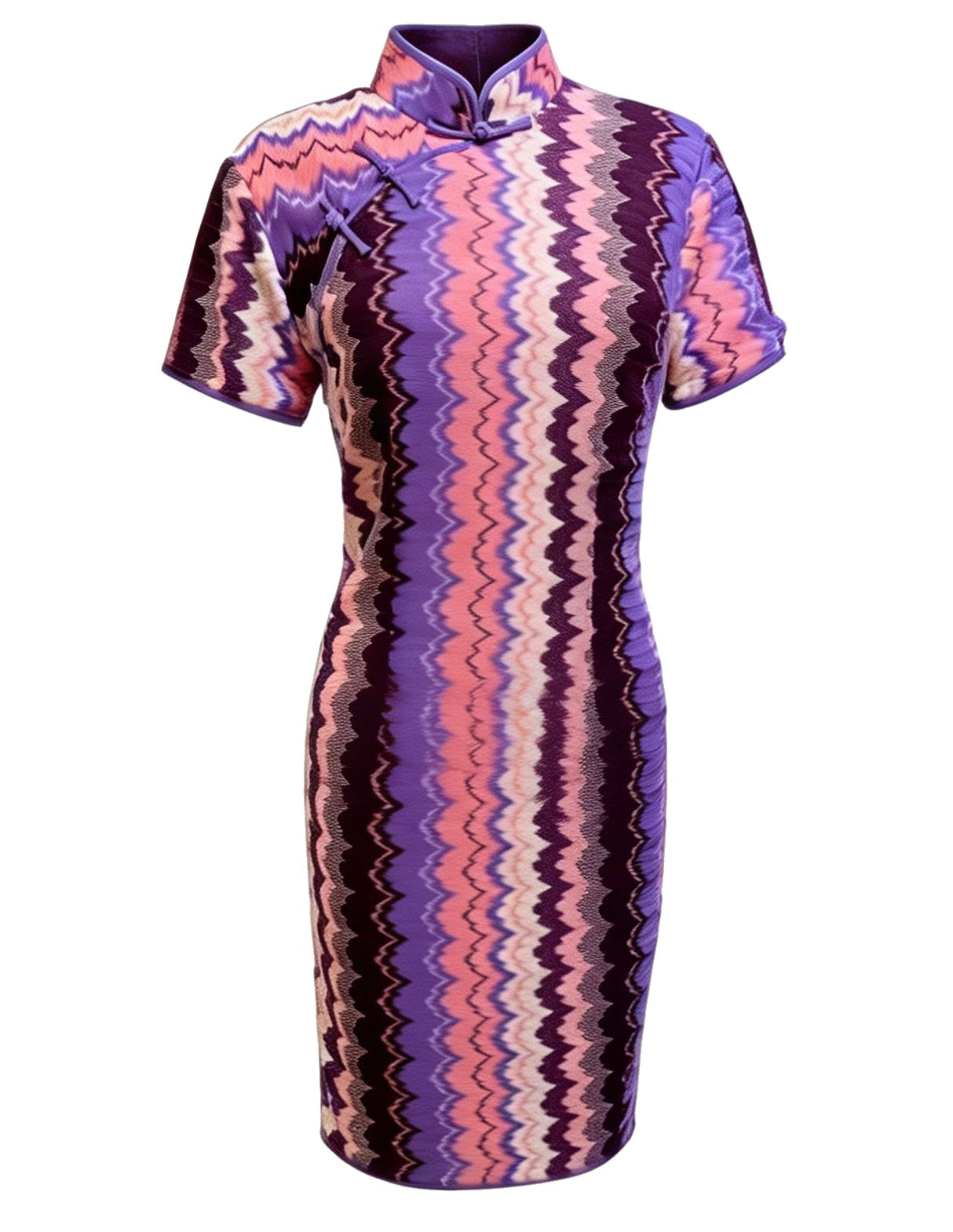 Purple Zig-Zag Waves Cheongsam