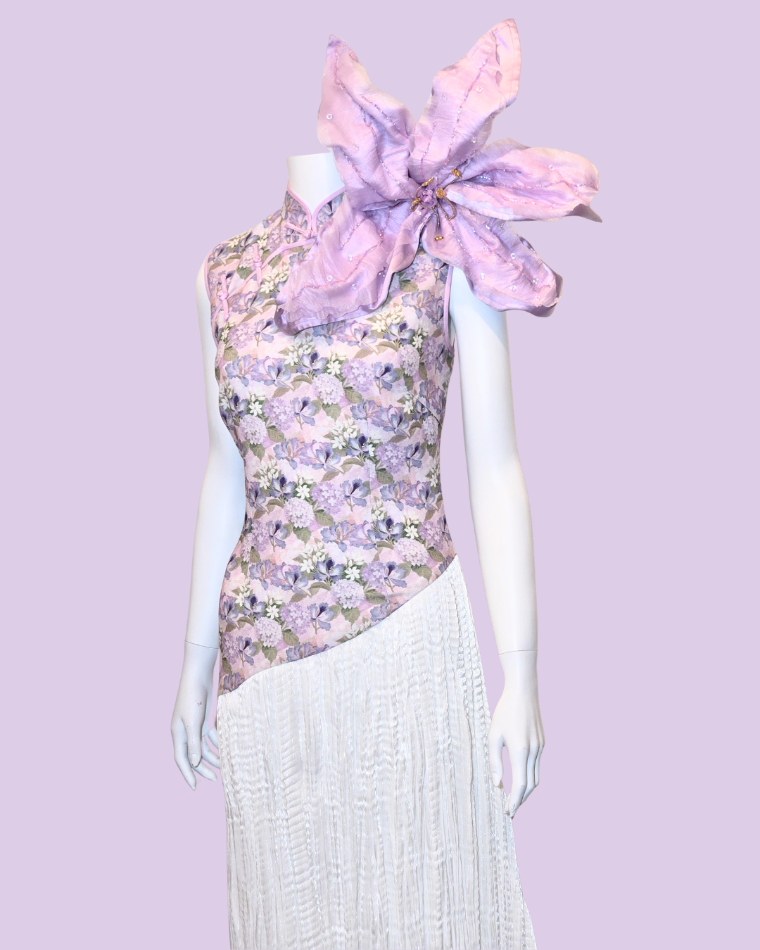 Lavender Floral Printed Cheongsam