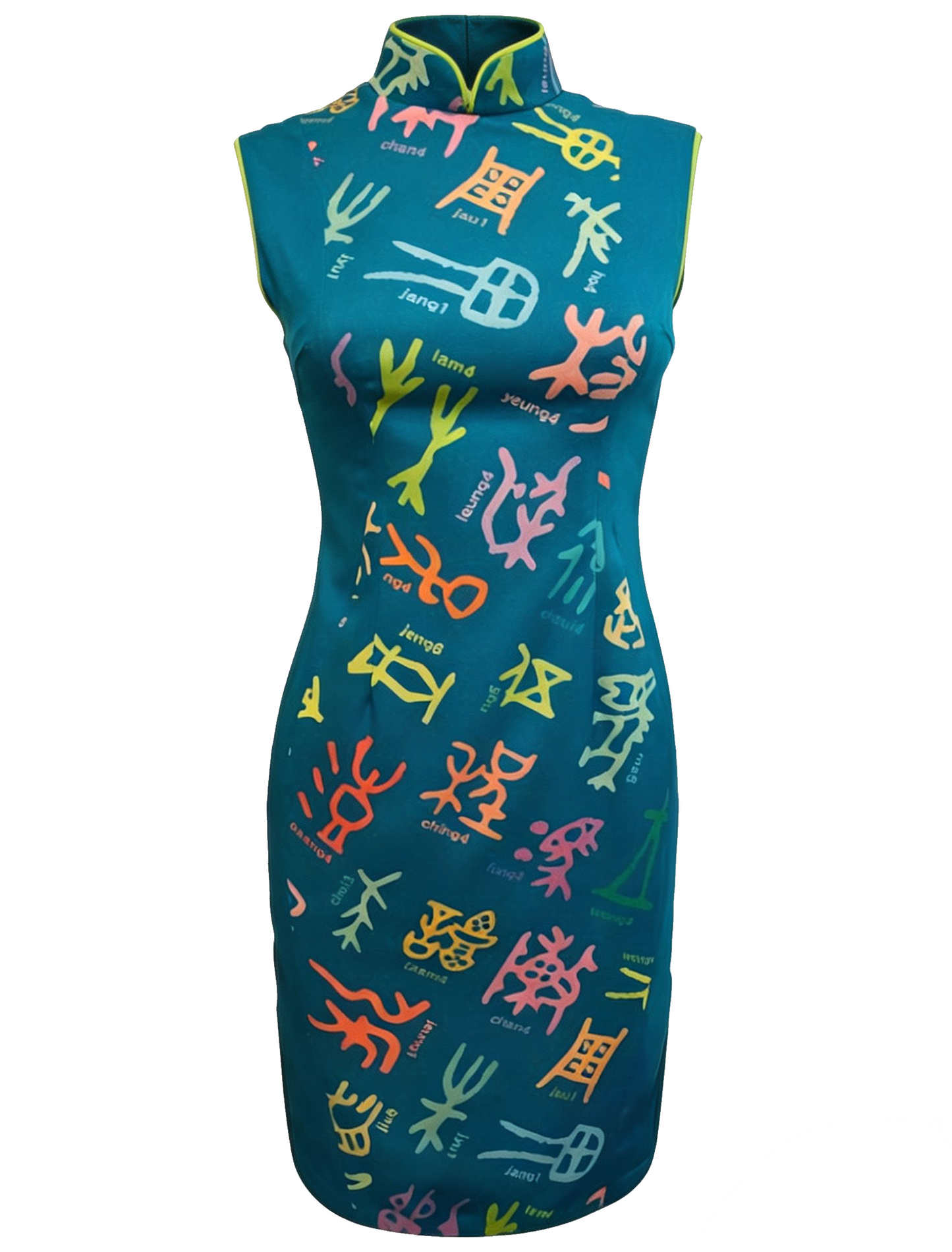 Green Blue Teal Symbol Cheongsam