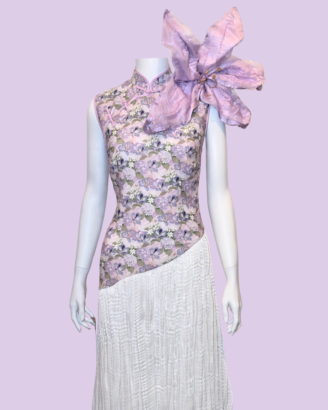 Lavender Floral Printed Cheongsam