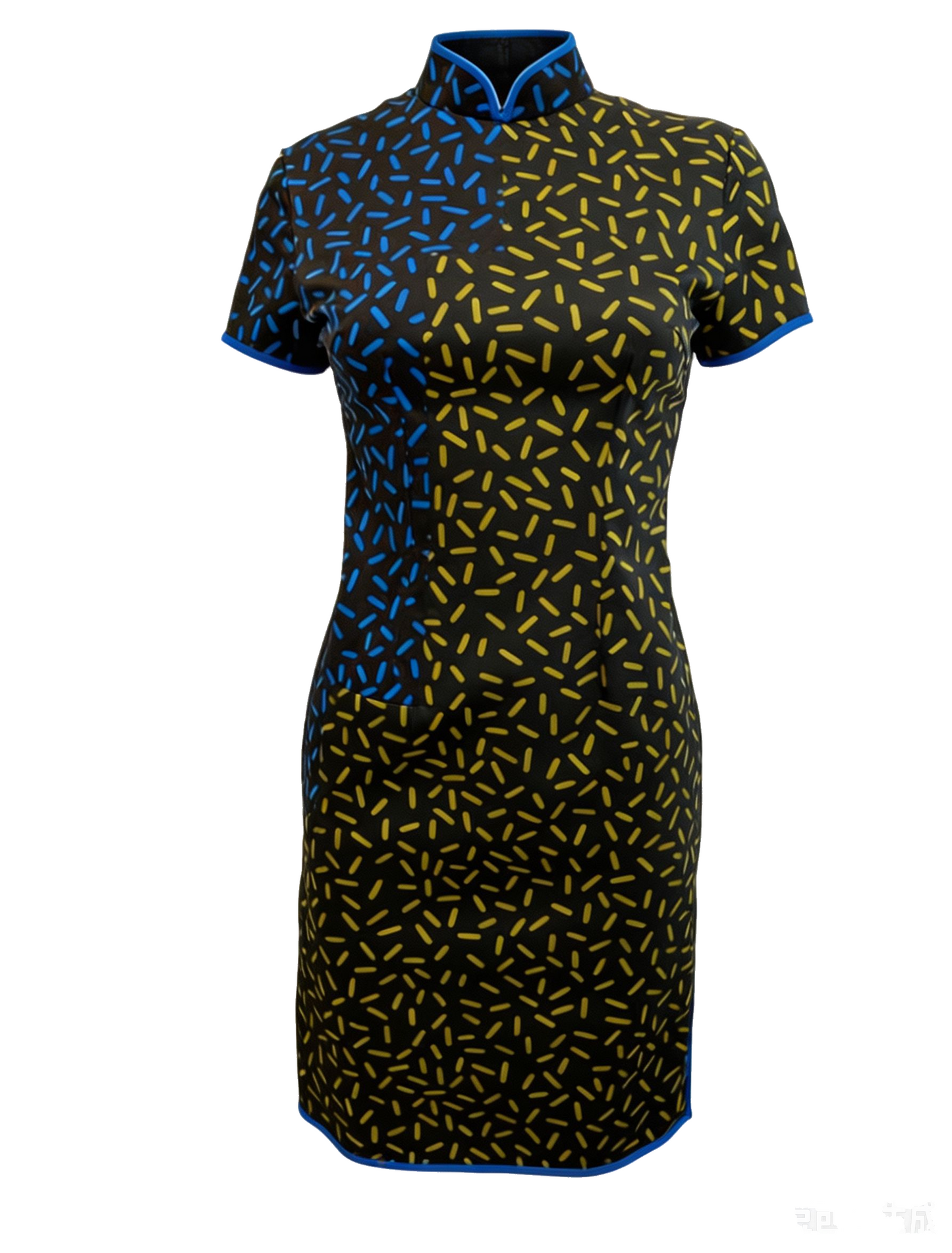 Blue-Dash Contrast Cheongsam