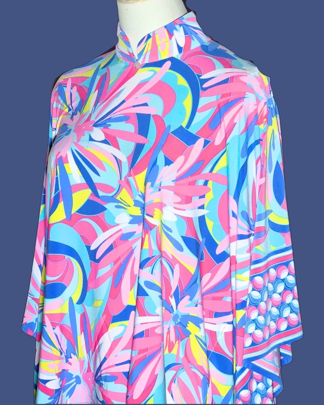 Pink and Blue Marble Pattern Cheongsam Cape