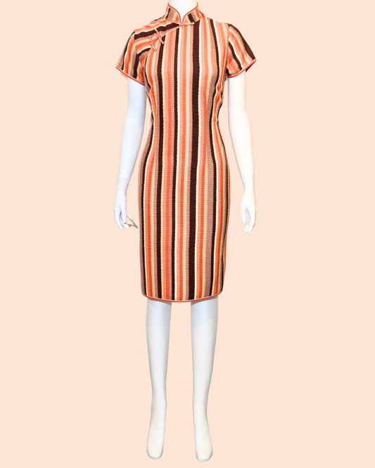Orange Striped Knit Cheongsam