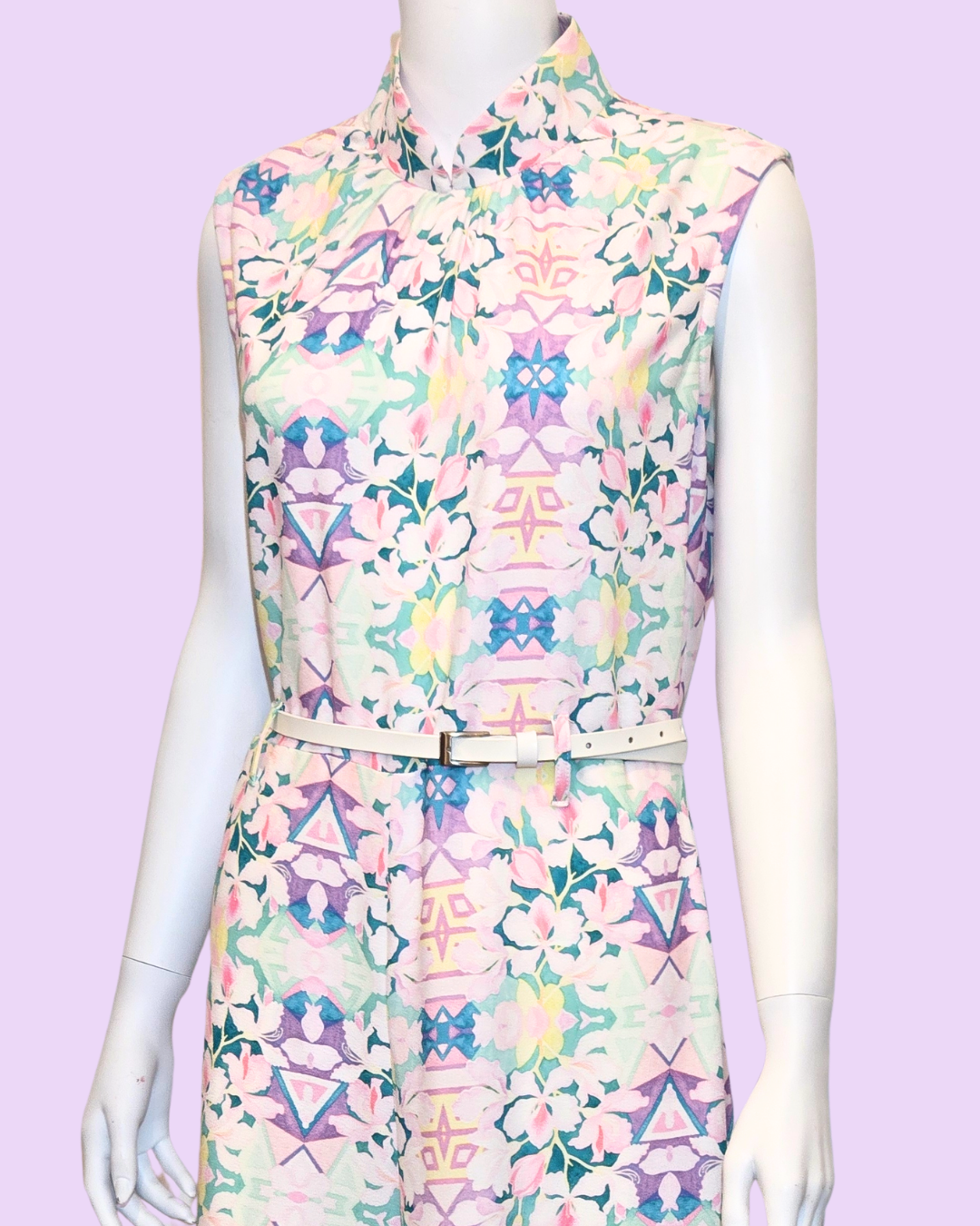Purple Floral Print Jumpsuit Cheongsam