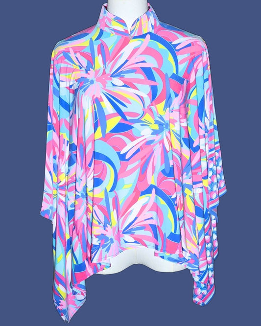 Pink and Blue Marble Pattern Cheongsam Cape