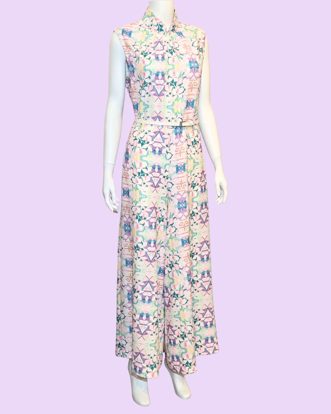 Purple Floral Print Jumpsuit Cheongsam
