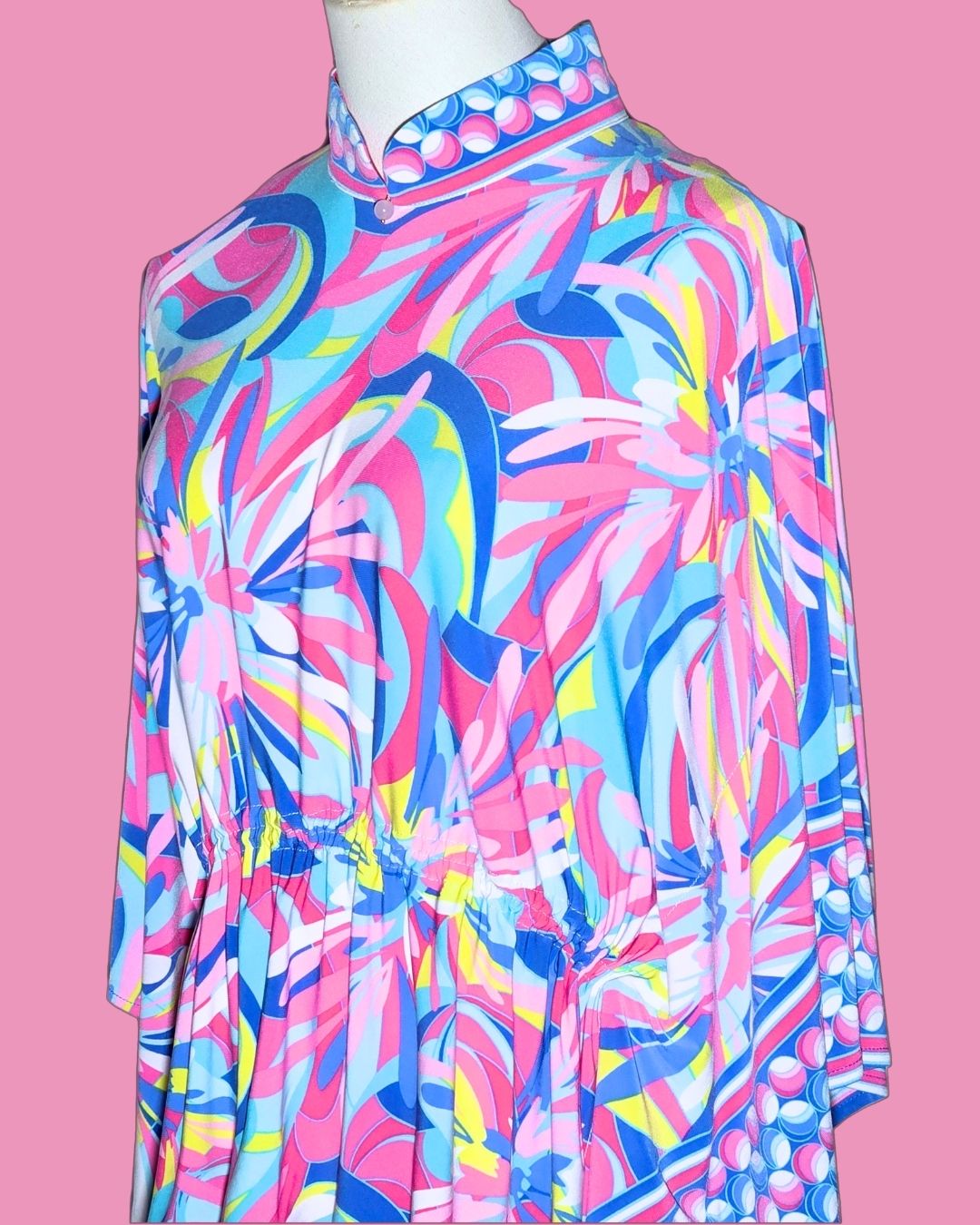 Pink and Blue Marble Pattern with Elastic Cheongsam Cape