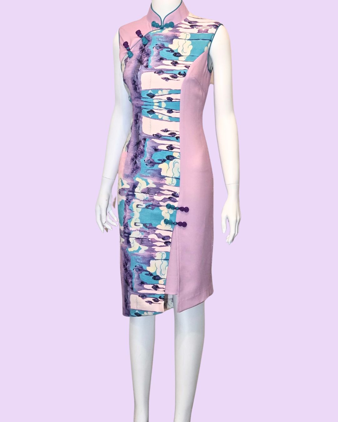 Lavender & Blue Acrylic Painting Cheongsam