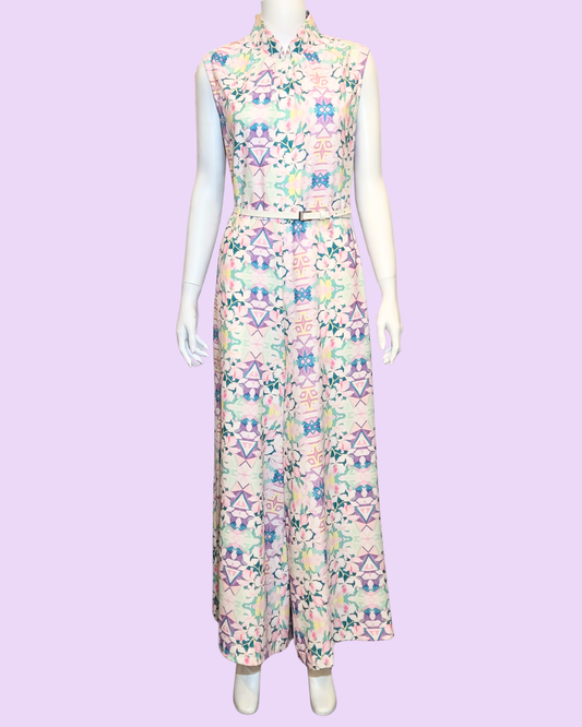 Purple Floral Print Jumpsuit Cheongsam