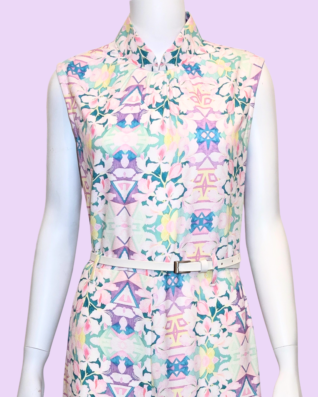 Purple Floral Print Jumpsuit Cheongsam