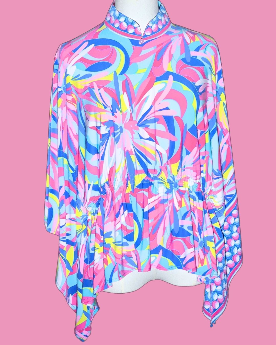 Pink and Blue Marble Pattern with Elastic Cheongsam Cape