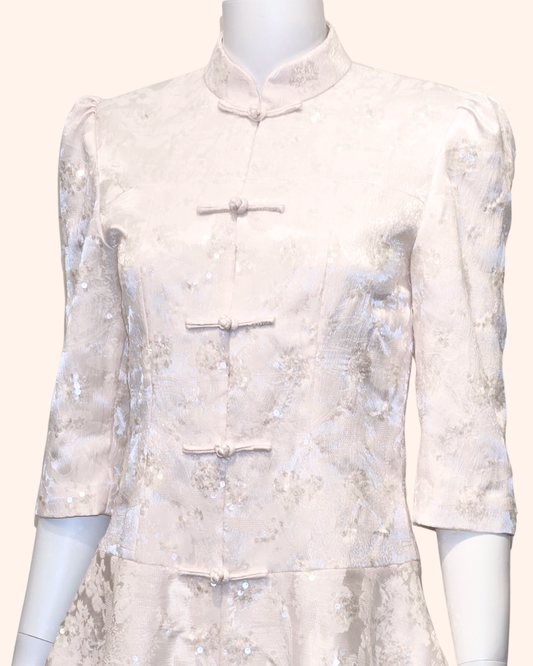 White Sequin Peplum Tang Cheongsam Jacket