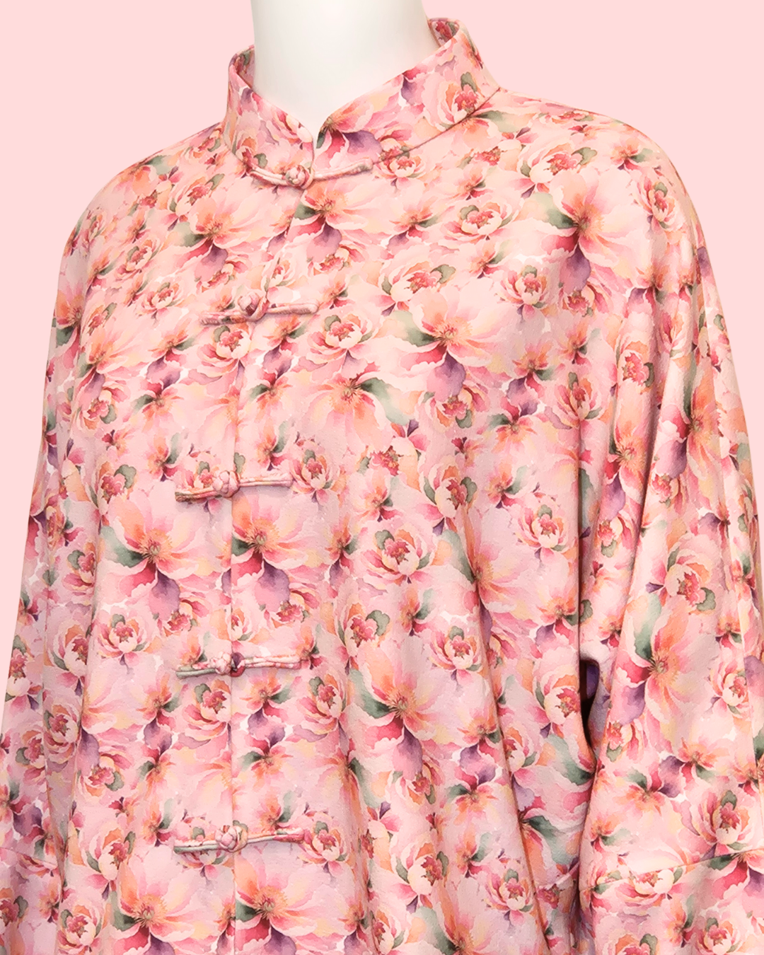 Peach Floral Printed Tang Jacket Cheongsam
