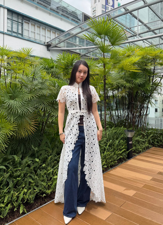 Multi-way Maxi Cheongsam Duster Lace Cardigan