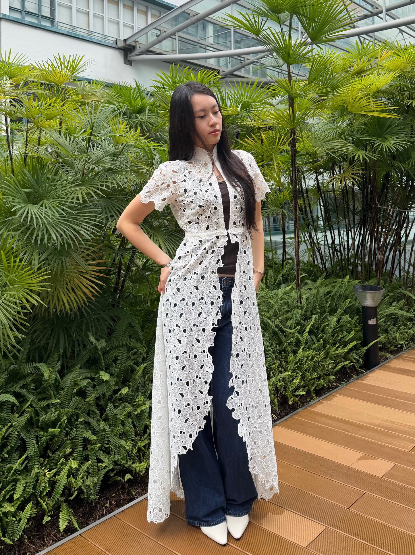 Multi-way Maxi Cheongsam Duster Lace Cardigan