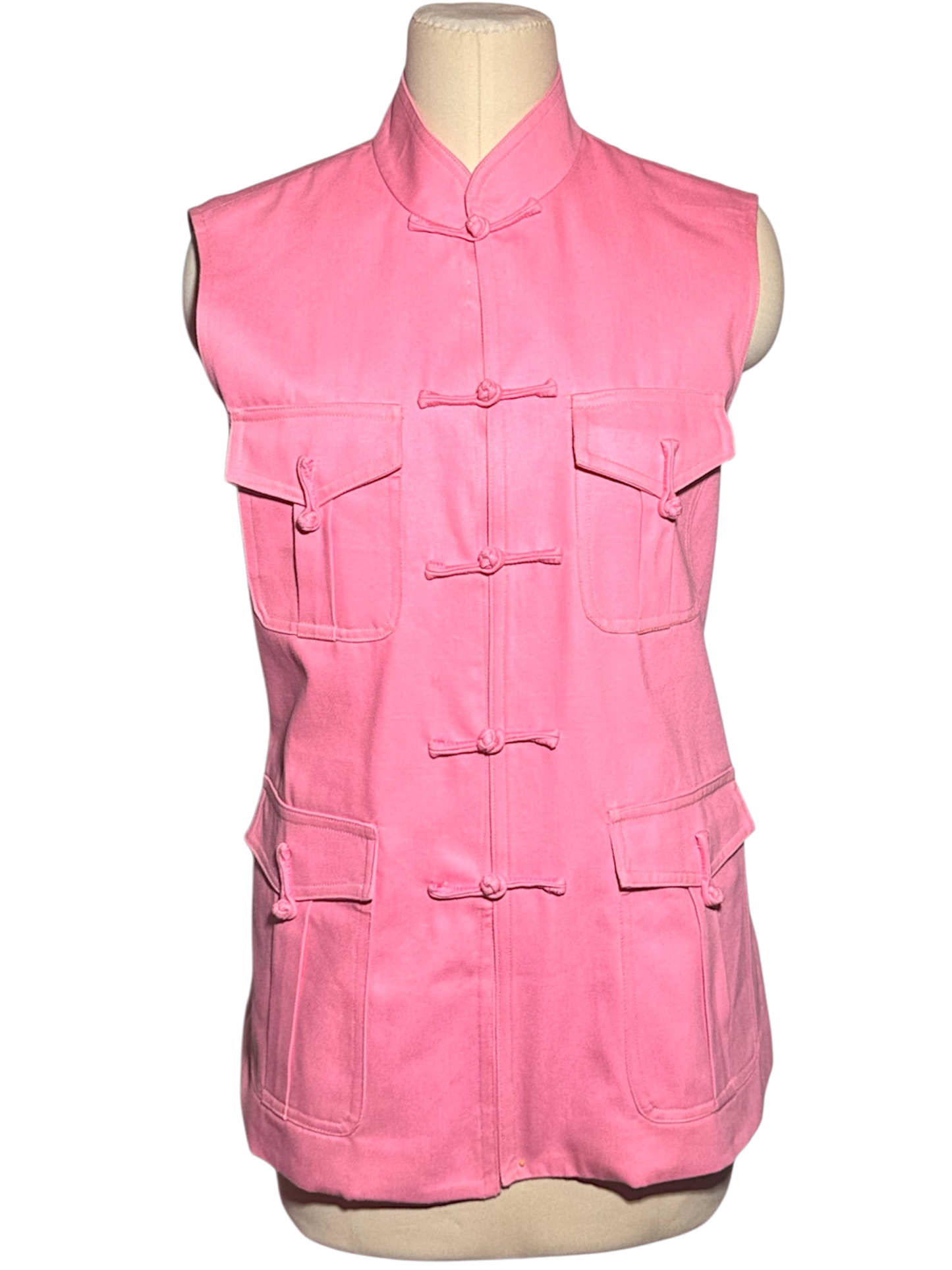 Hot Pink Utility Frog-Button Women's Tang Jacket Vest