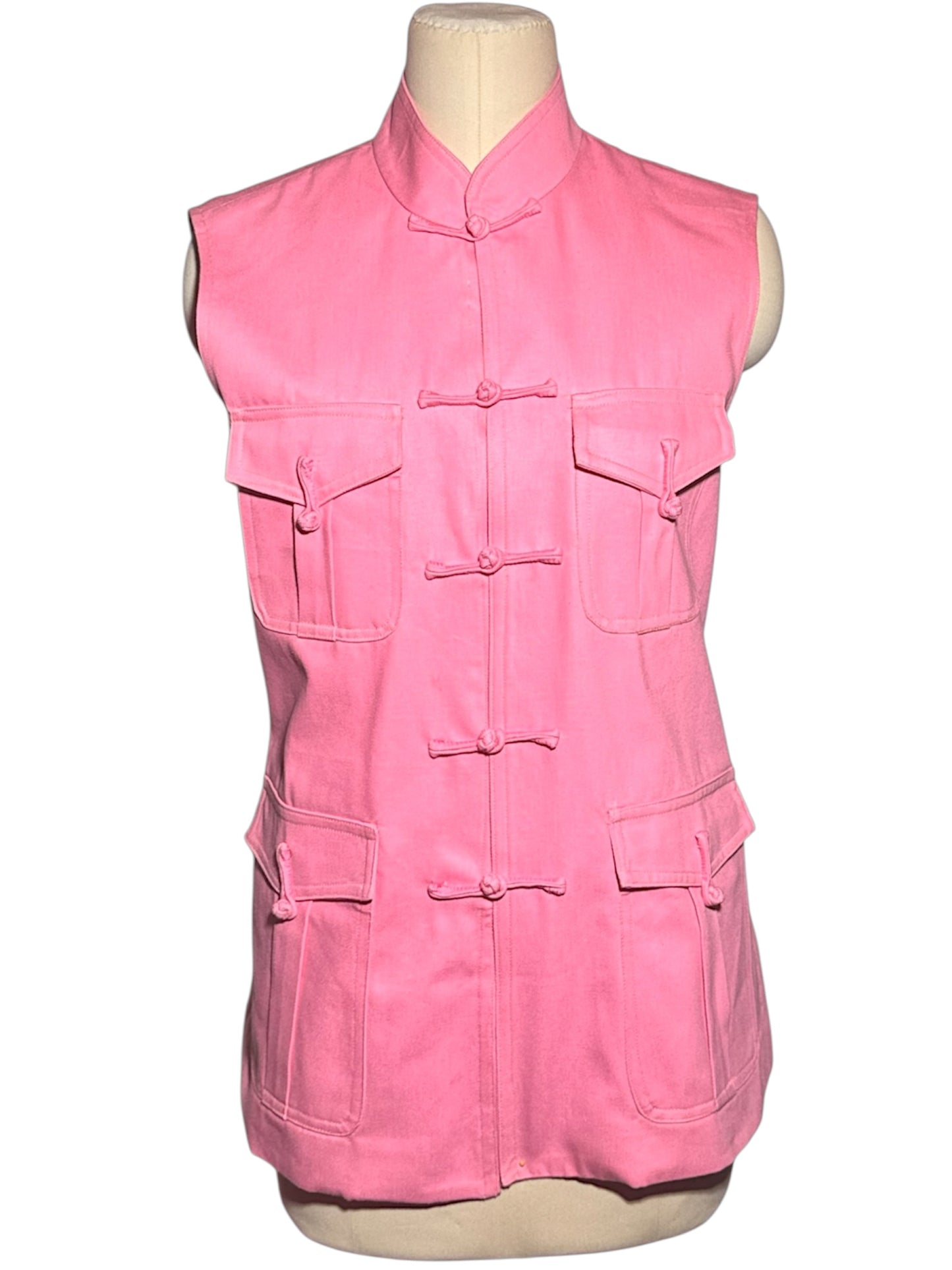 Hot Pink Utility Frog-Button Women's Tang Jacket Vest