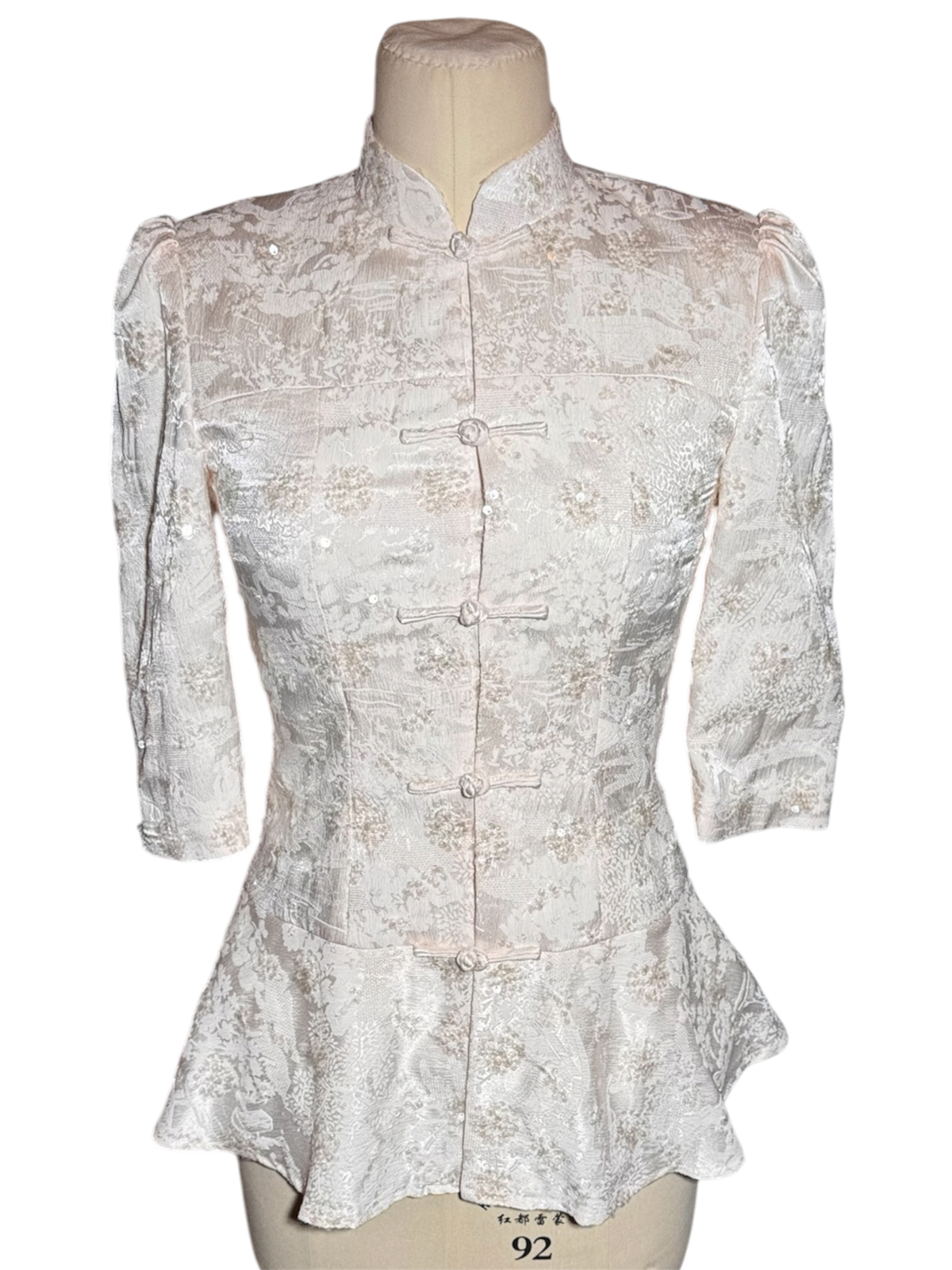 White Jacquard Peplum Women's Tang Jacket