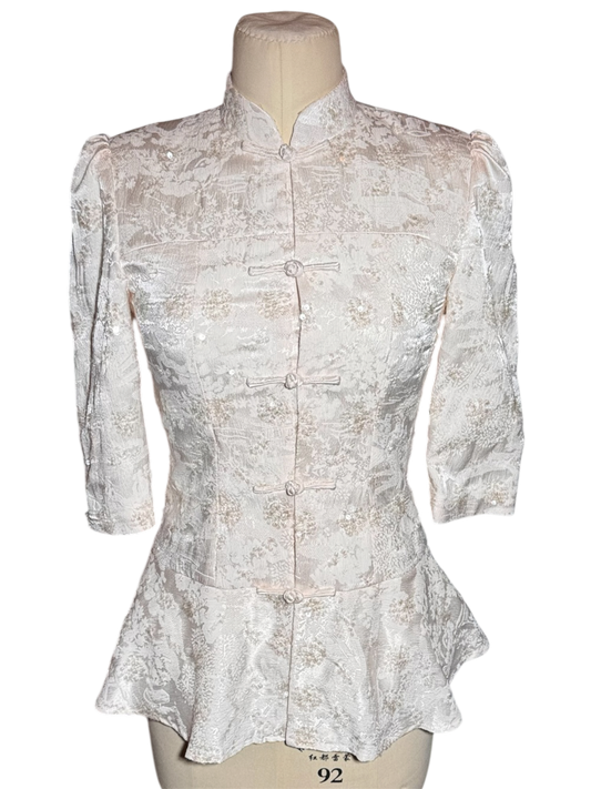 White Jacquard Peplum Women's Tang Jacket