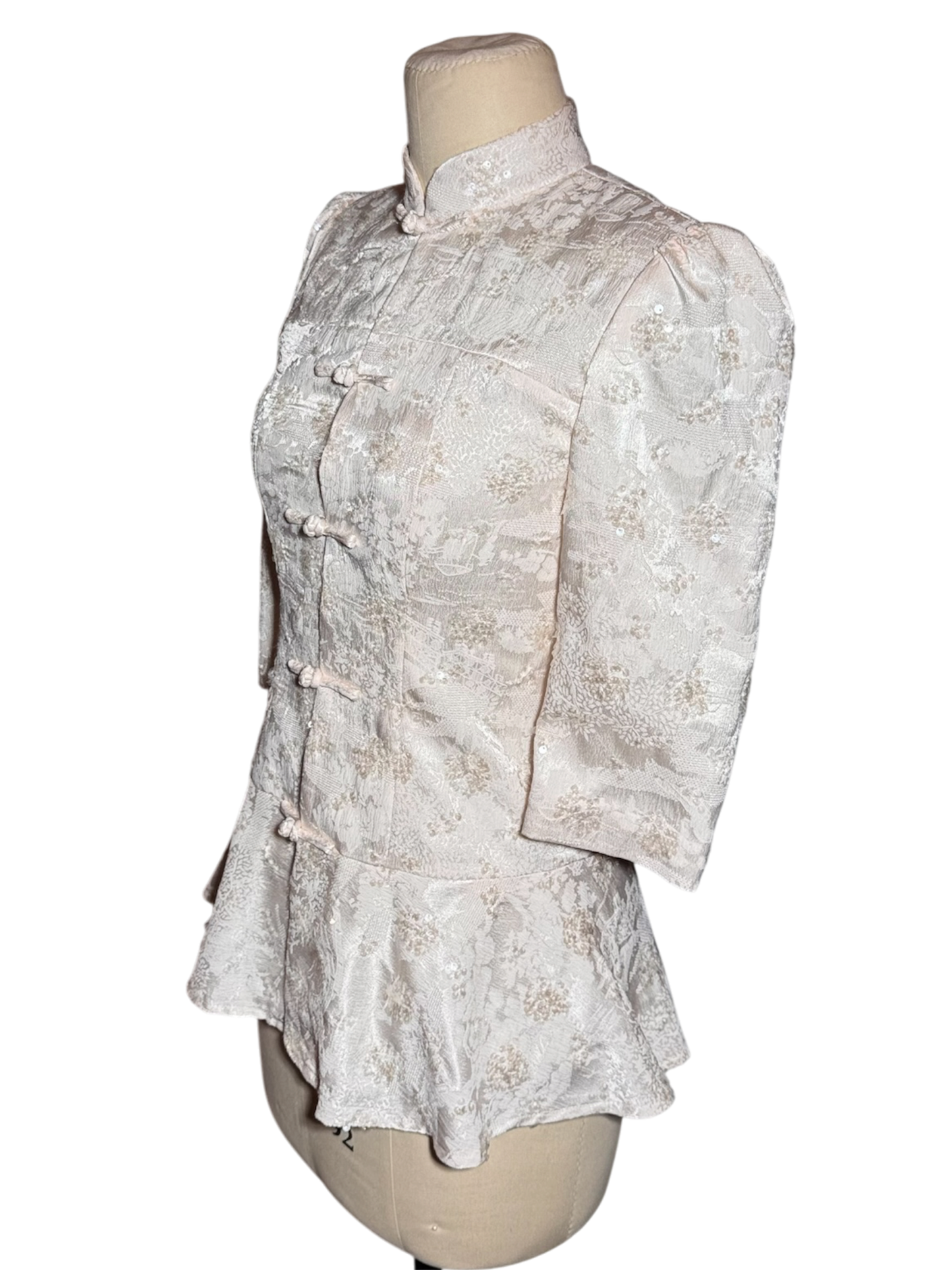 White Jacquard Peplum Women's Tang Jacket