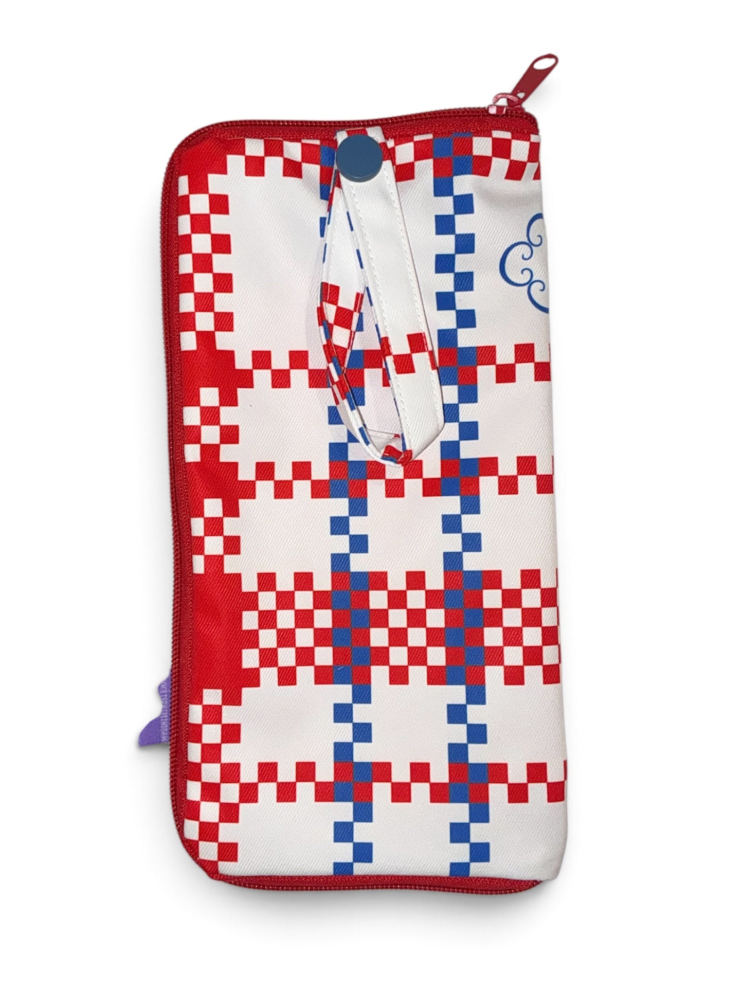 Water-Repellent Umbrella Bag - Red and Blue Gingham Chequered Pattern with Traditional Cloud Motif