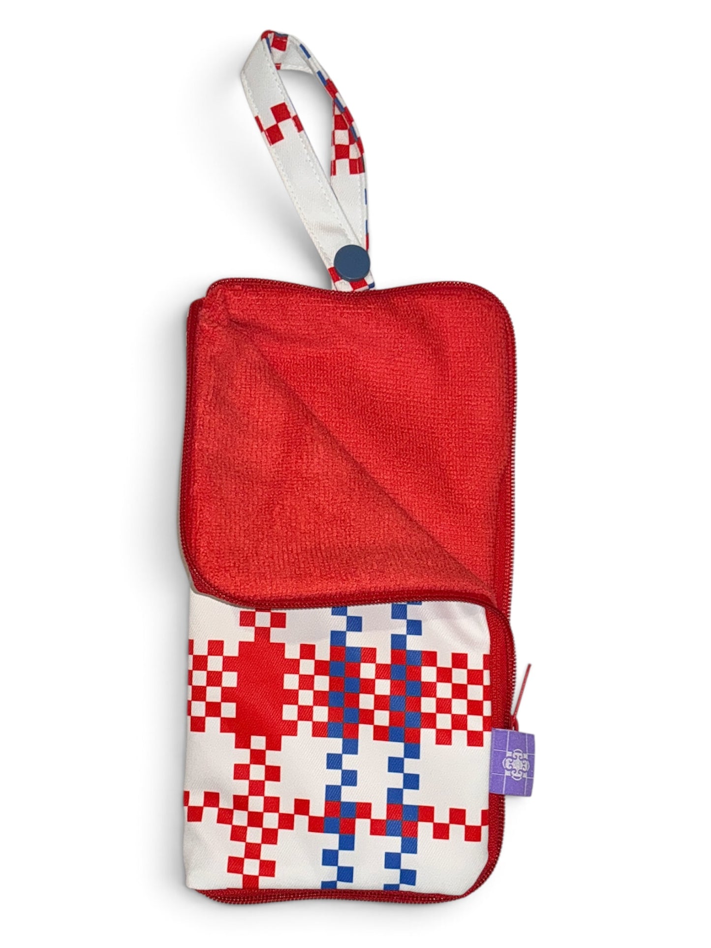 Water-Repellent Umbrella Bag - Red and Blue Gingham Chequered Pattern with Traditional Cloud Motif