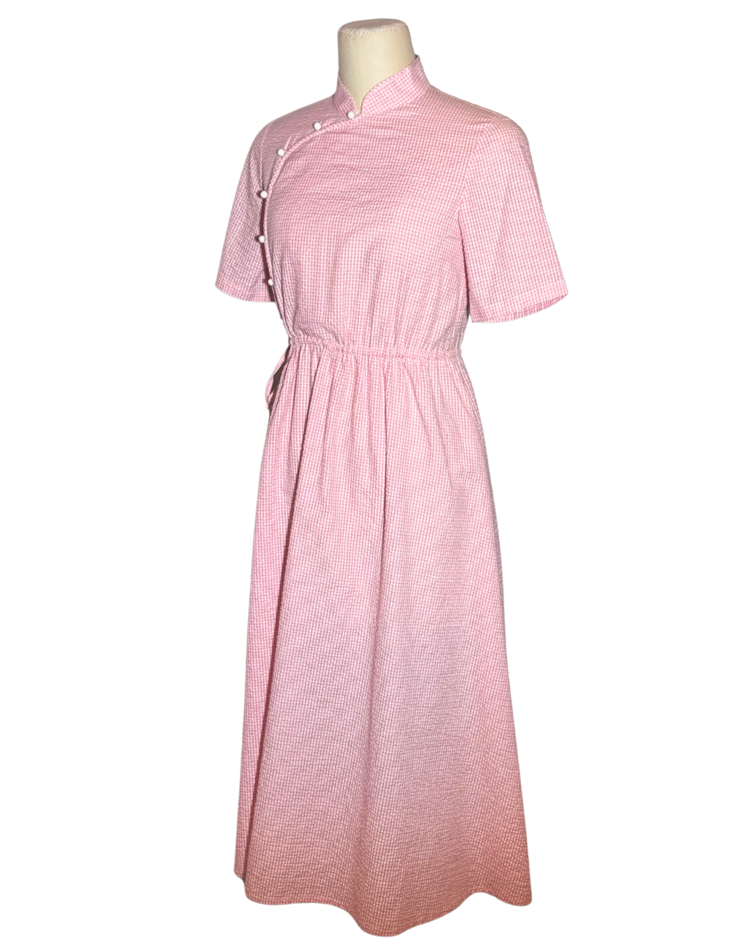 Pink Checkered Cheongsam Dress