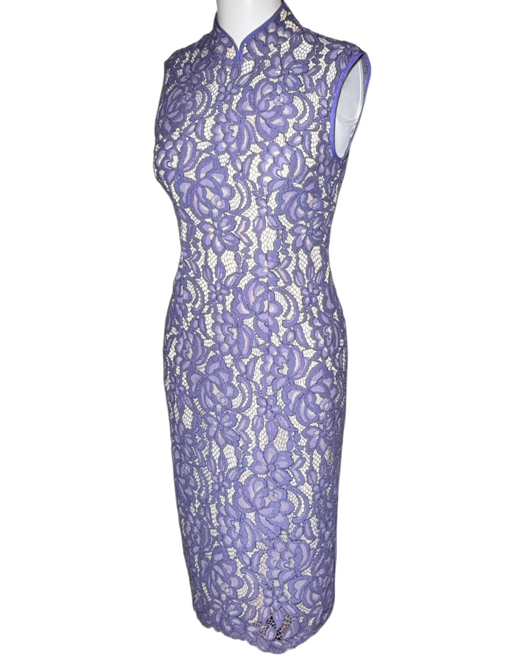 Lavender Floral Lace Sleeveless Cheongsam
