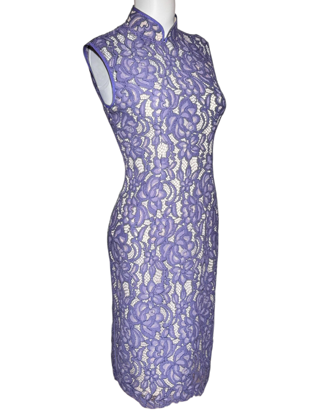 Lavender Floral Lace Sleeveless Cheongsam