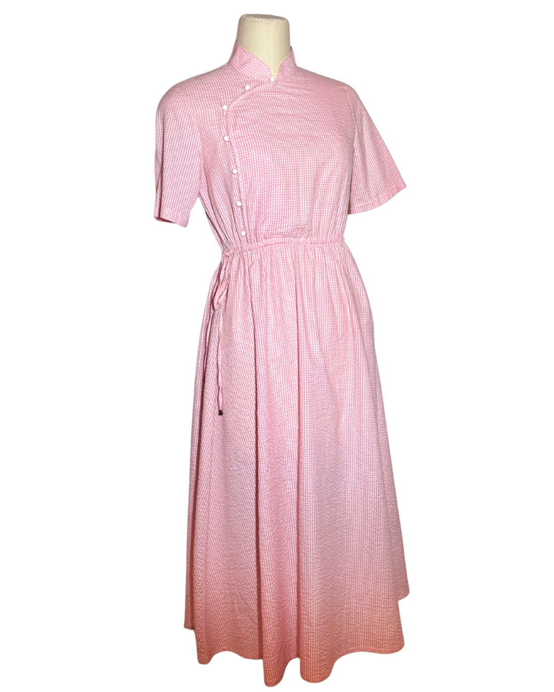 Pink Checkered Cheongsam Dress