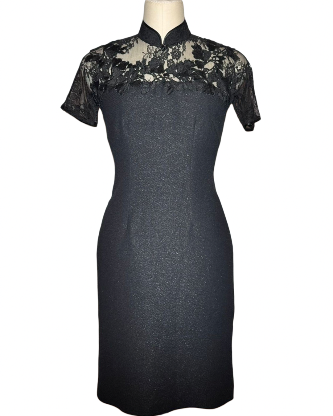 Black Lace Sheer Sparkle Cheongsam