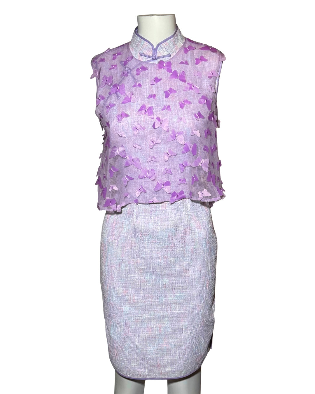Purple 2-Piece Set Cheongsam Dress with 3D Butterfly