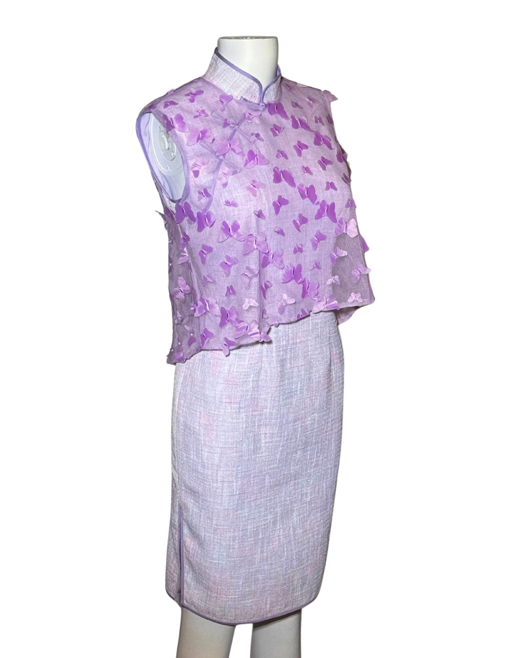 Purple 2-Piece Set Cheongsam Dress with 3D Butterfly