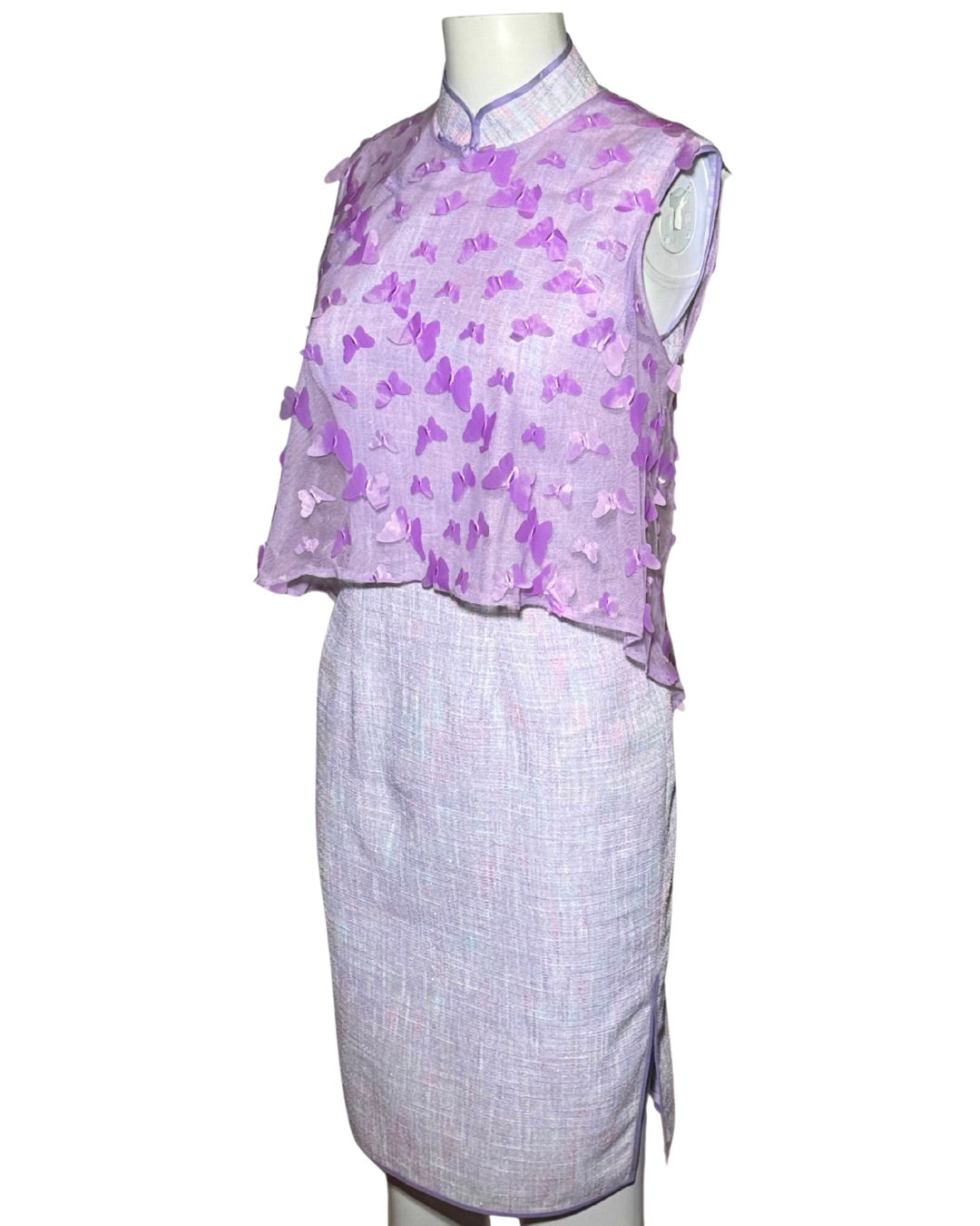 Purple 2-Piece Set Cheongsam Dress with 3D Butterfly