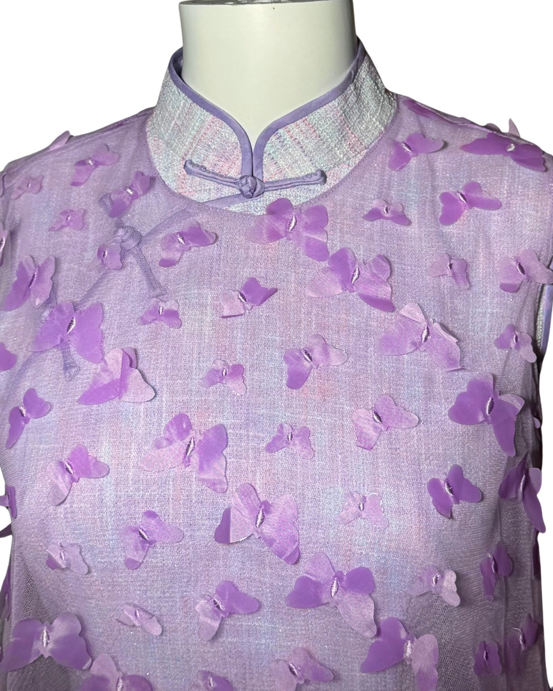 Purple 2-Piece Set Cheongsam Dress with 3D Butterfly