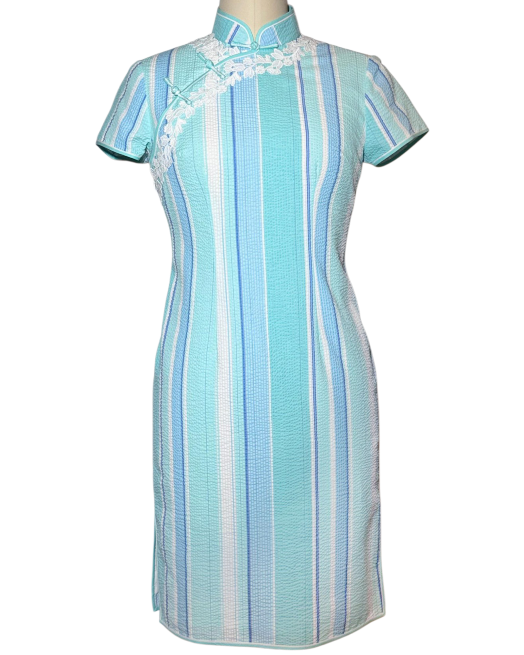Blue Stripe Lace Cheongsam