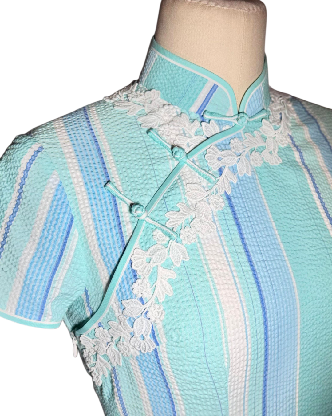 Blue Stripe Lace Cheongsam