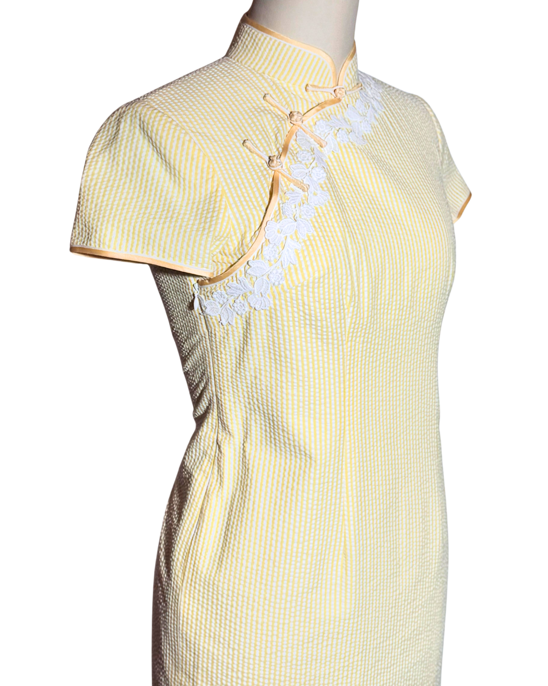 Yellow Striped Lace Cheongsam