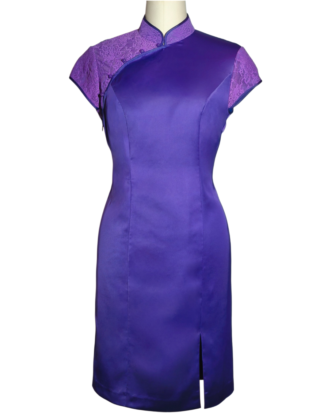 Purple Lace Satin Cheongsam