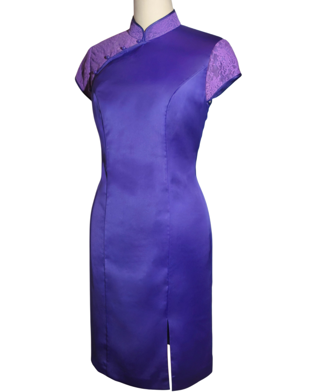 Purple Lace Satin Cheongsam