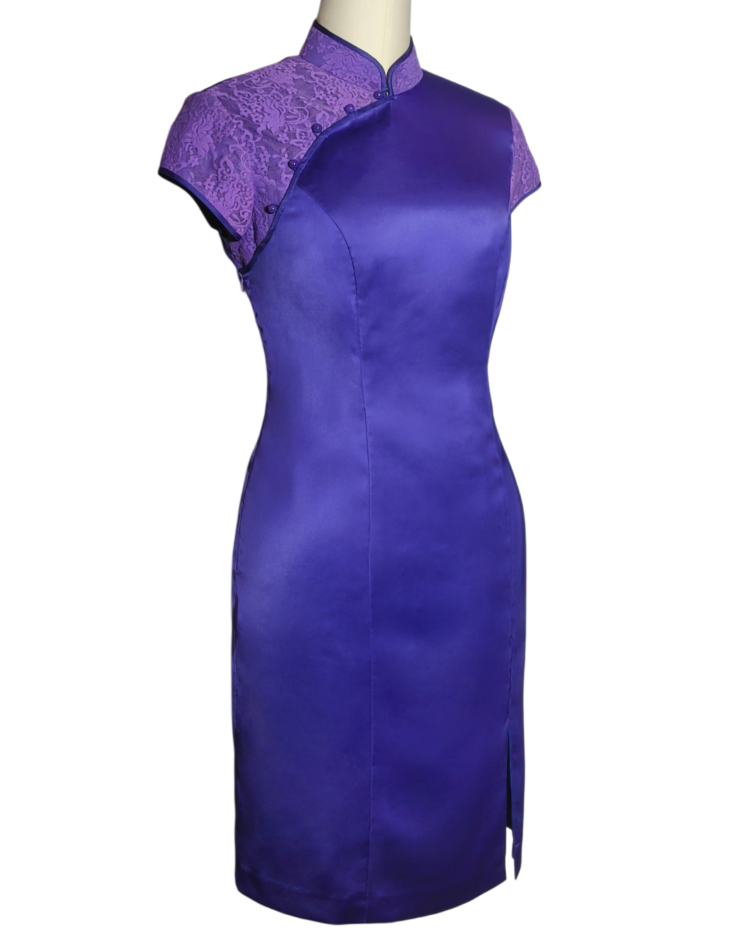 Purple Lace Satin Cheongsam