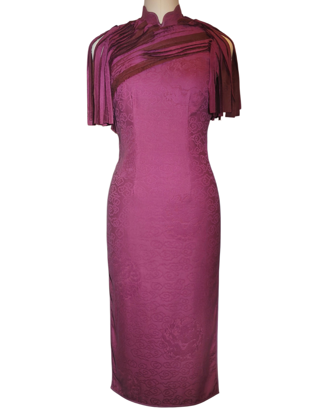 Plum Purple Detachable Fringe Cheongsam