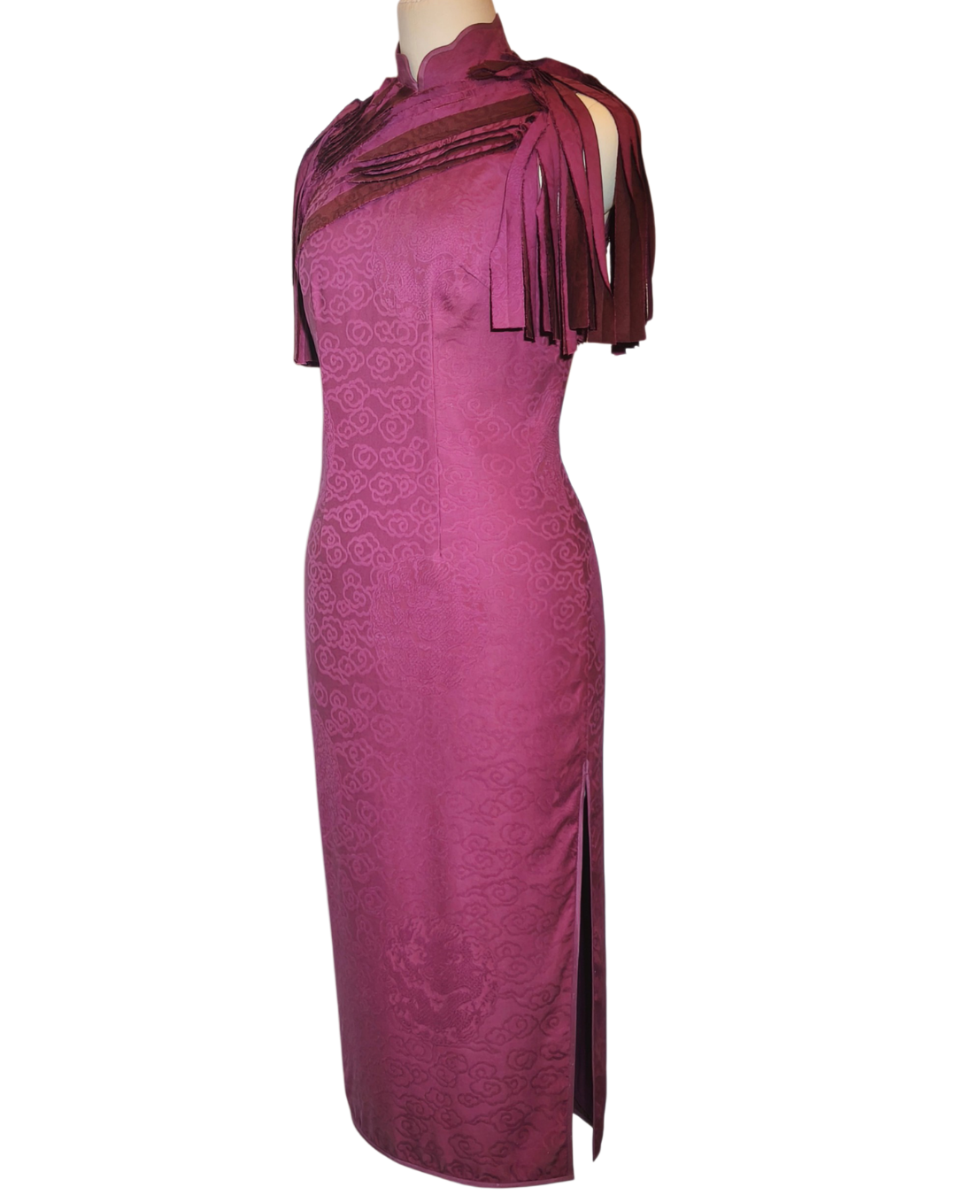 Plum Purple Detachable Fringe Cheongsam